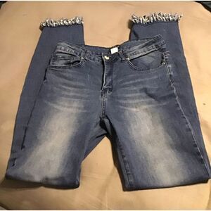 NWOT~Trendy Venus Boho Fringe Hem Straight Leg Jeans Sz 10